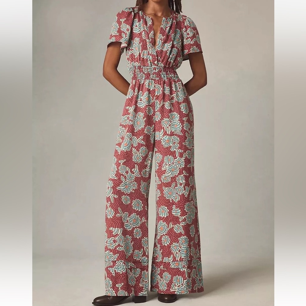 ANTHROPOLOGIE Printed Pattern The Somerset Jumpsuit‎ Wide Leg Size XS